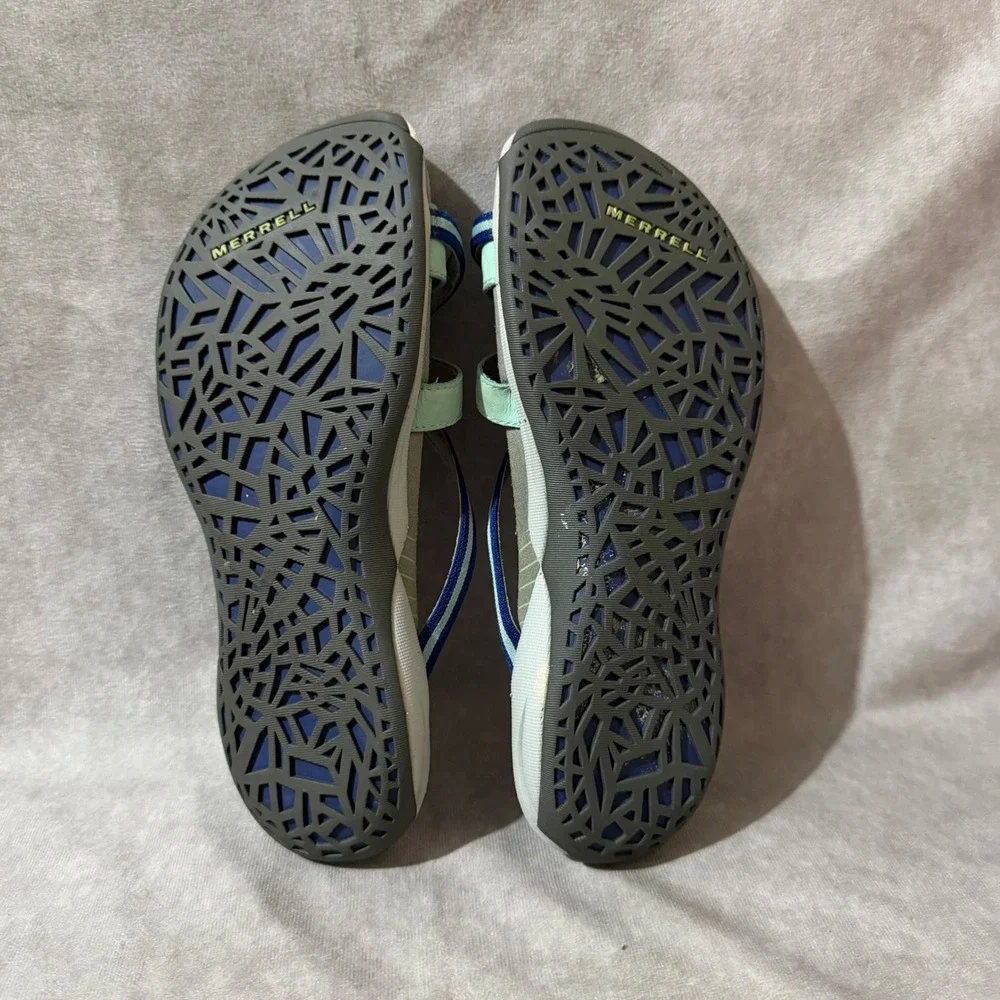 Merrell Strappy Sandals Womens 6 Mint Green Blue Good Outdoor Sporty Slide